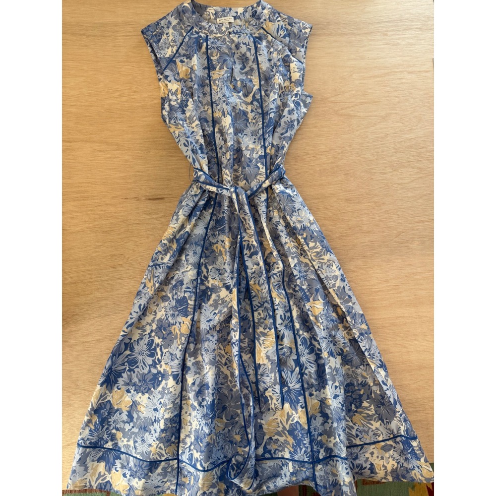 Current Air Los Angeles Blue Floral Sleeveless Midi Dress with Belt Size L